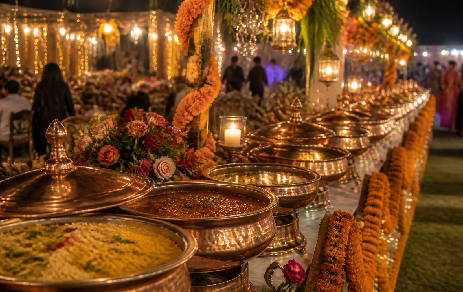 A wedding buffet served by Welcome Caterers at a Pune venue